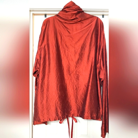 FLAX Silk, cowl neck blouse - "I LOVE MYSELF" - Size 3G - Rust - Picture 2 of 3